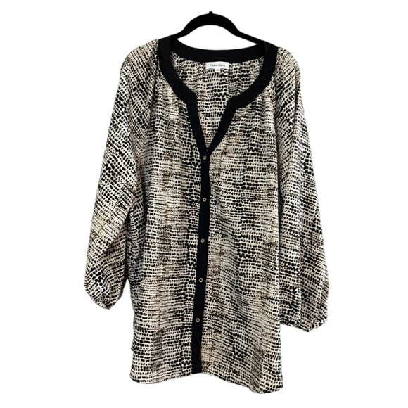 Calvin Klein Top Women 2X Black Animal Print Safari Preppy Classic Mature Resort - Picture 1 of 13